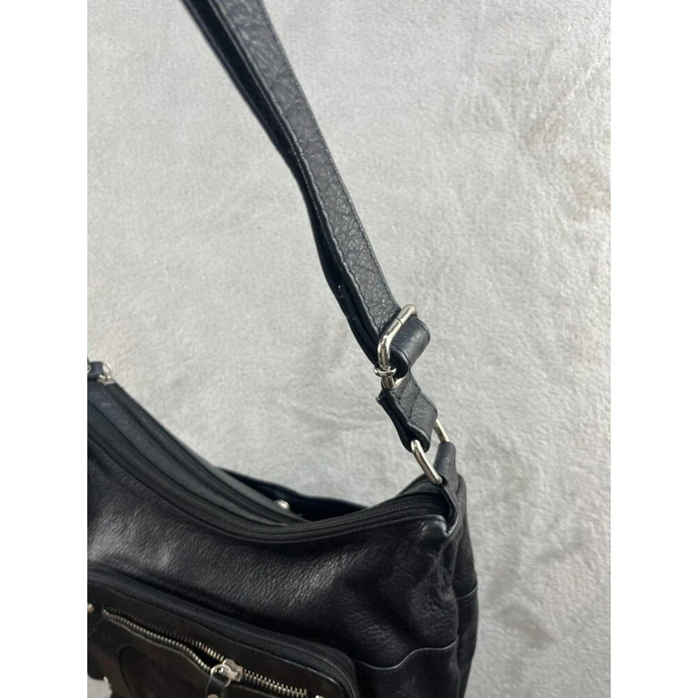 Great American Leather Works Black Shoulder Bag Zip Pockets Cow hide leather